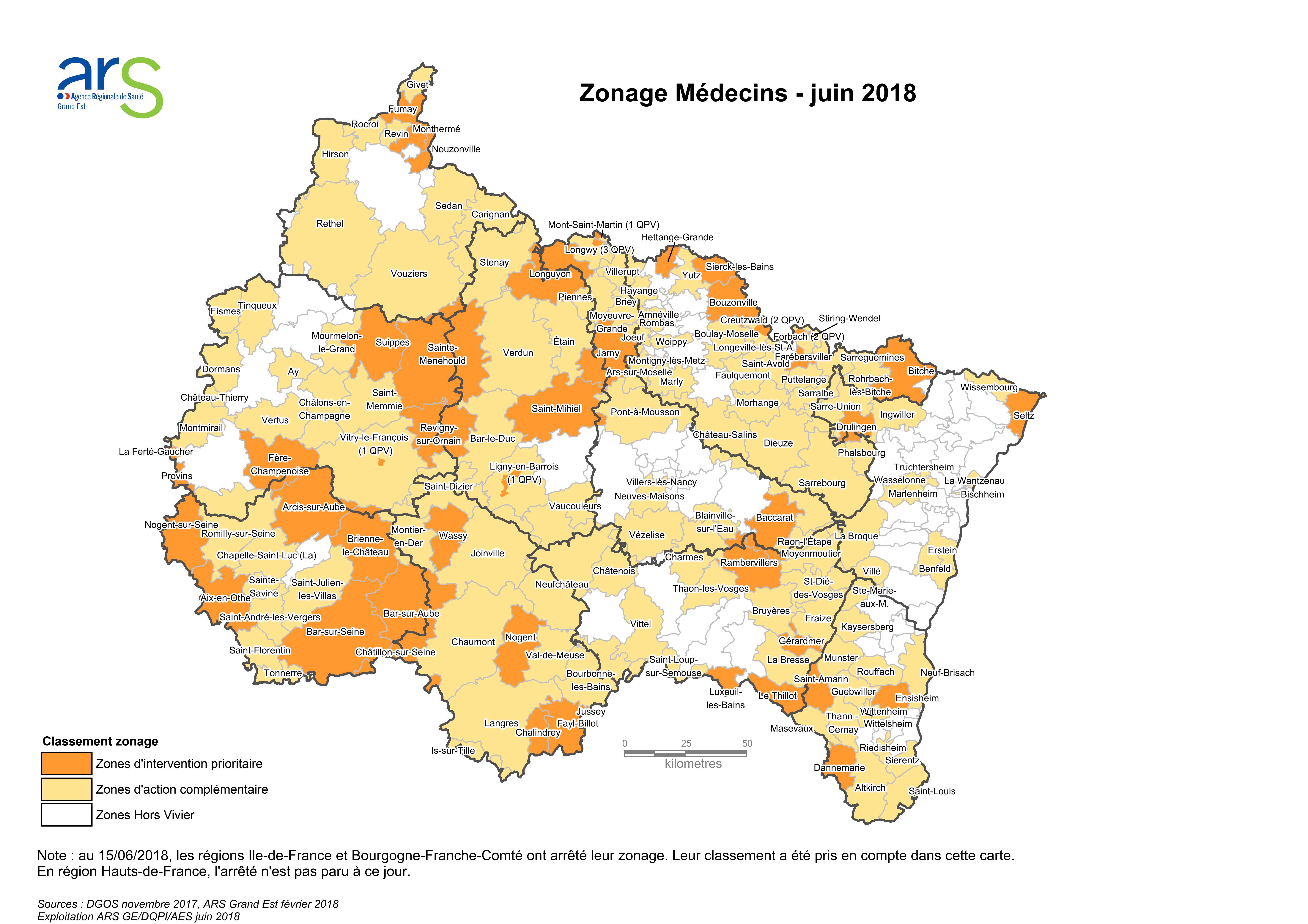 Cartographie relative au zonage médecin 2018