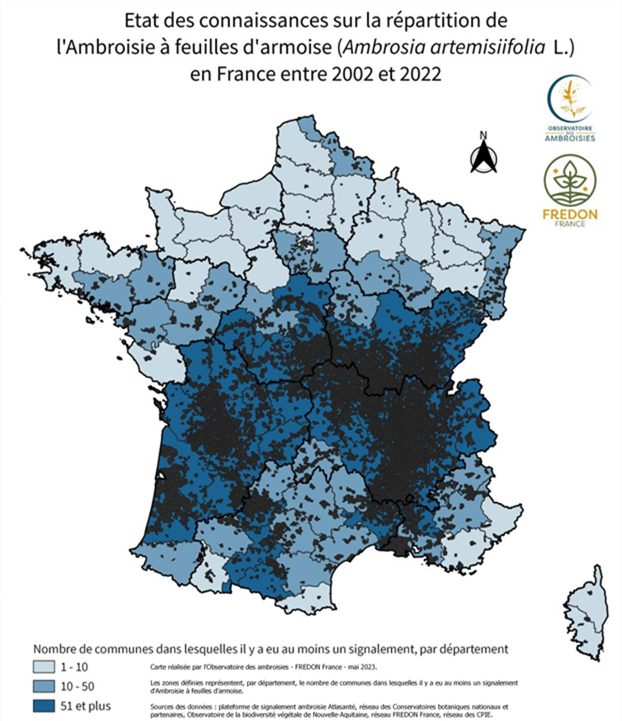 Etat des connaissances répartition Ambroisie en France 2002-2022
