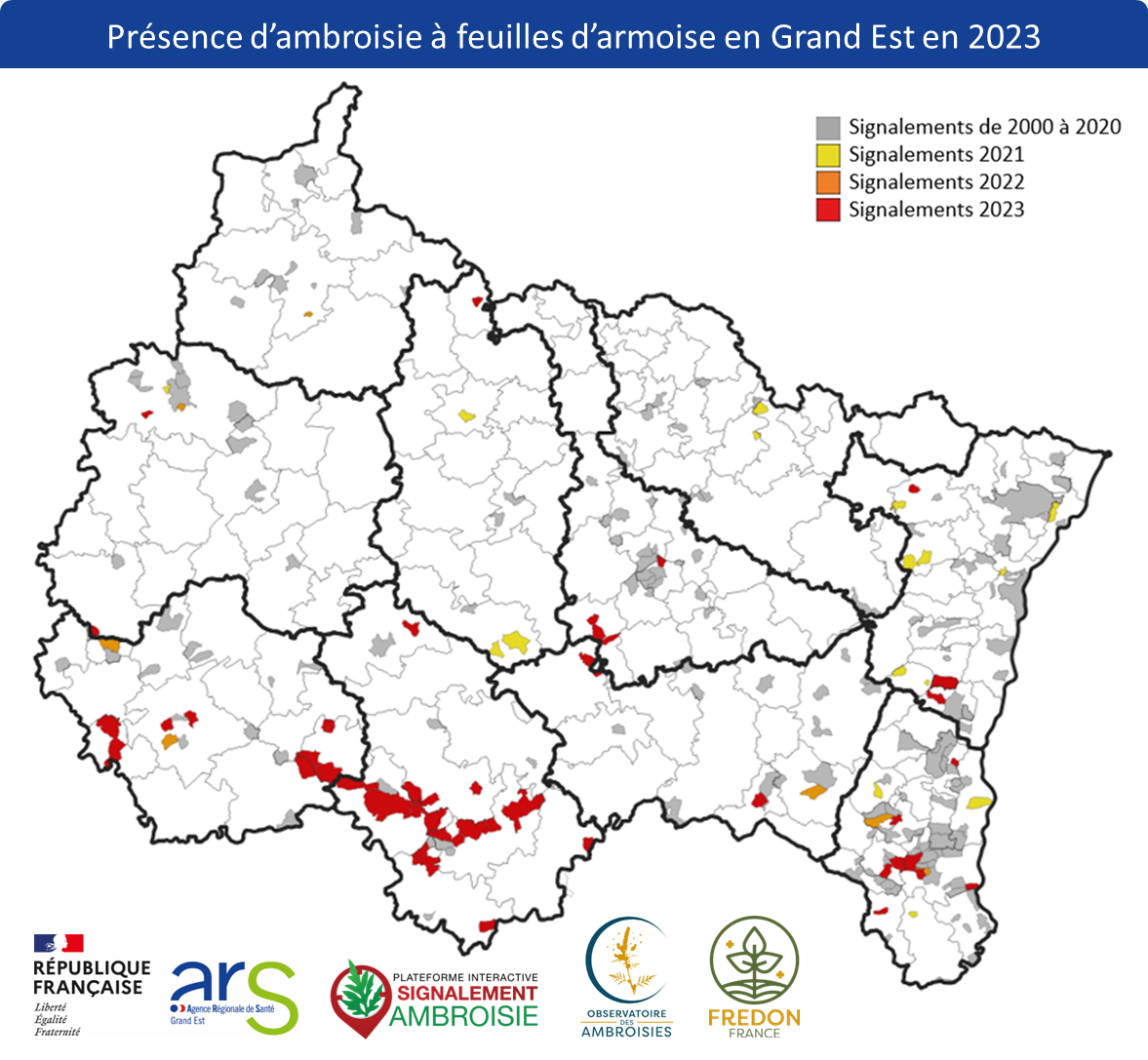 Ambroisie Grand Est - Carte progression 2000-2023