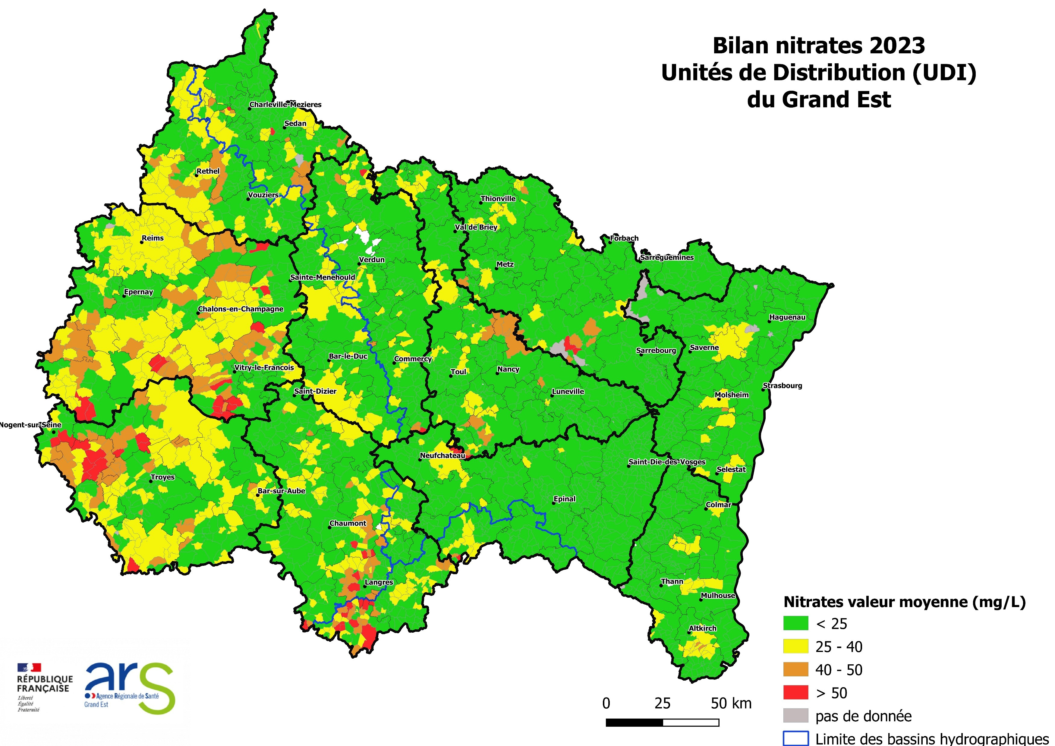 Carto EAUX ARS-UDI GE_Bilan Nitrates_Agregats_2023