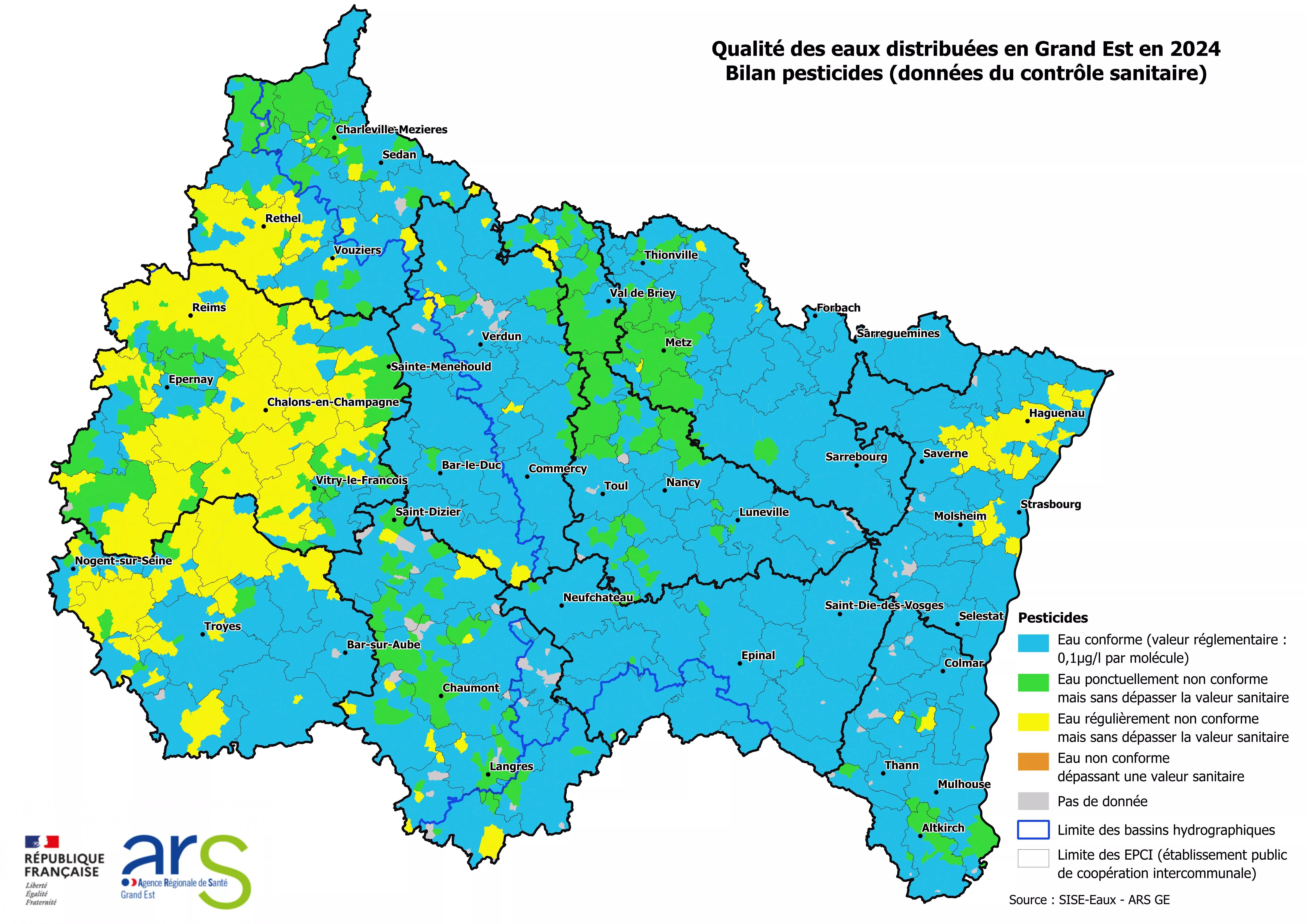 ARS GE| Carto | Qualité des eaux distribuées | Pesticides BILAN 2024 