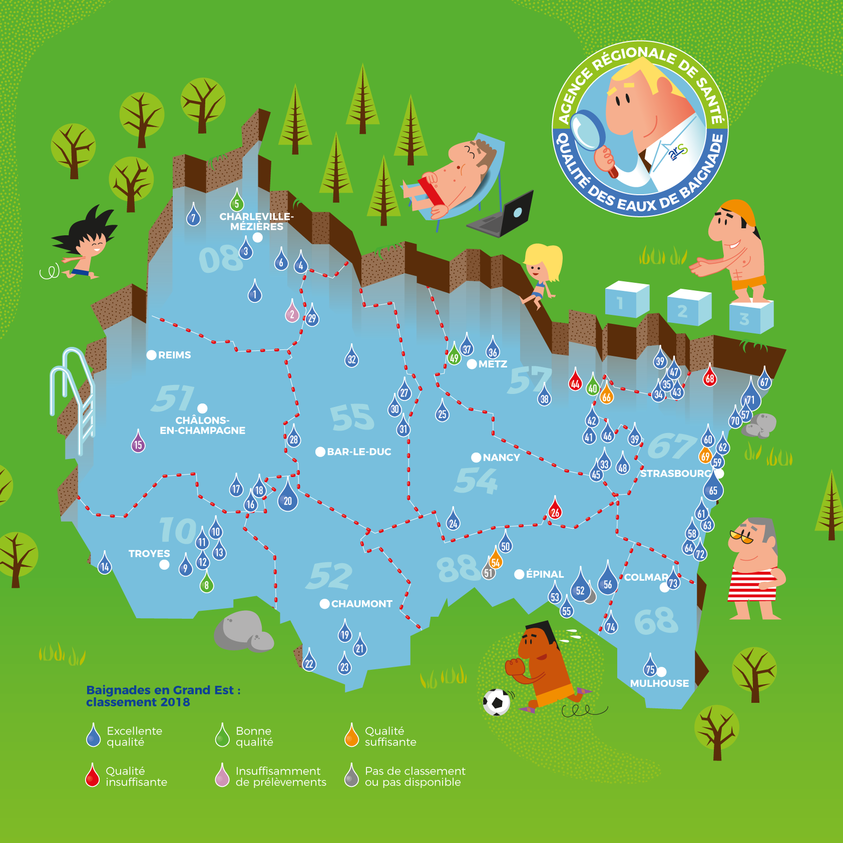 Cartographie des sites de baignade en Grand Est 2019