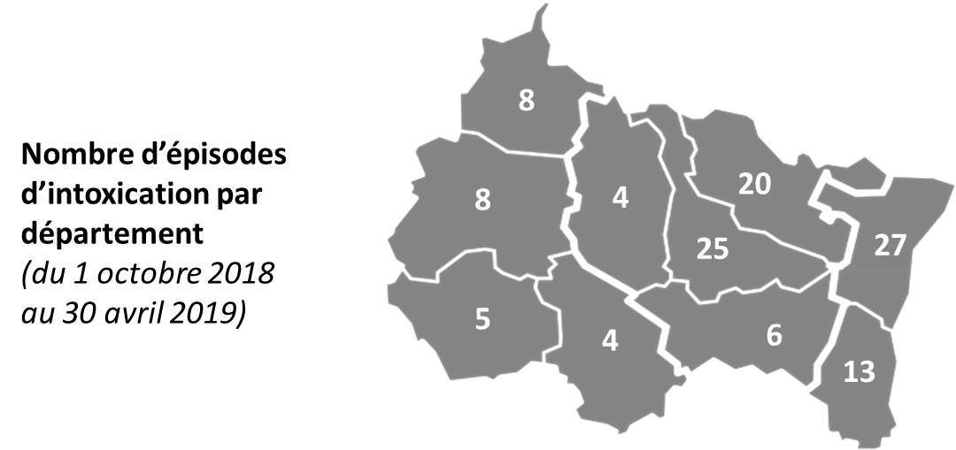 Carte Grand Est-données épisodes Intox CO dép. 2018-2019