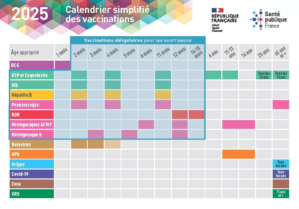 Calendrier simplifié des vaccinations 2025