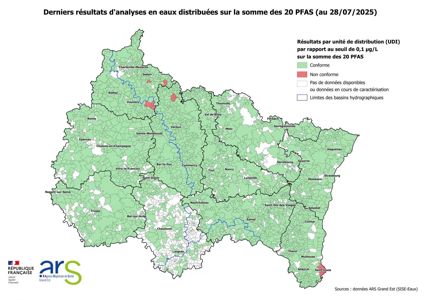 Cartographie des résultats PFAS au 28/07/2025
