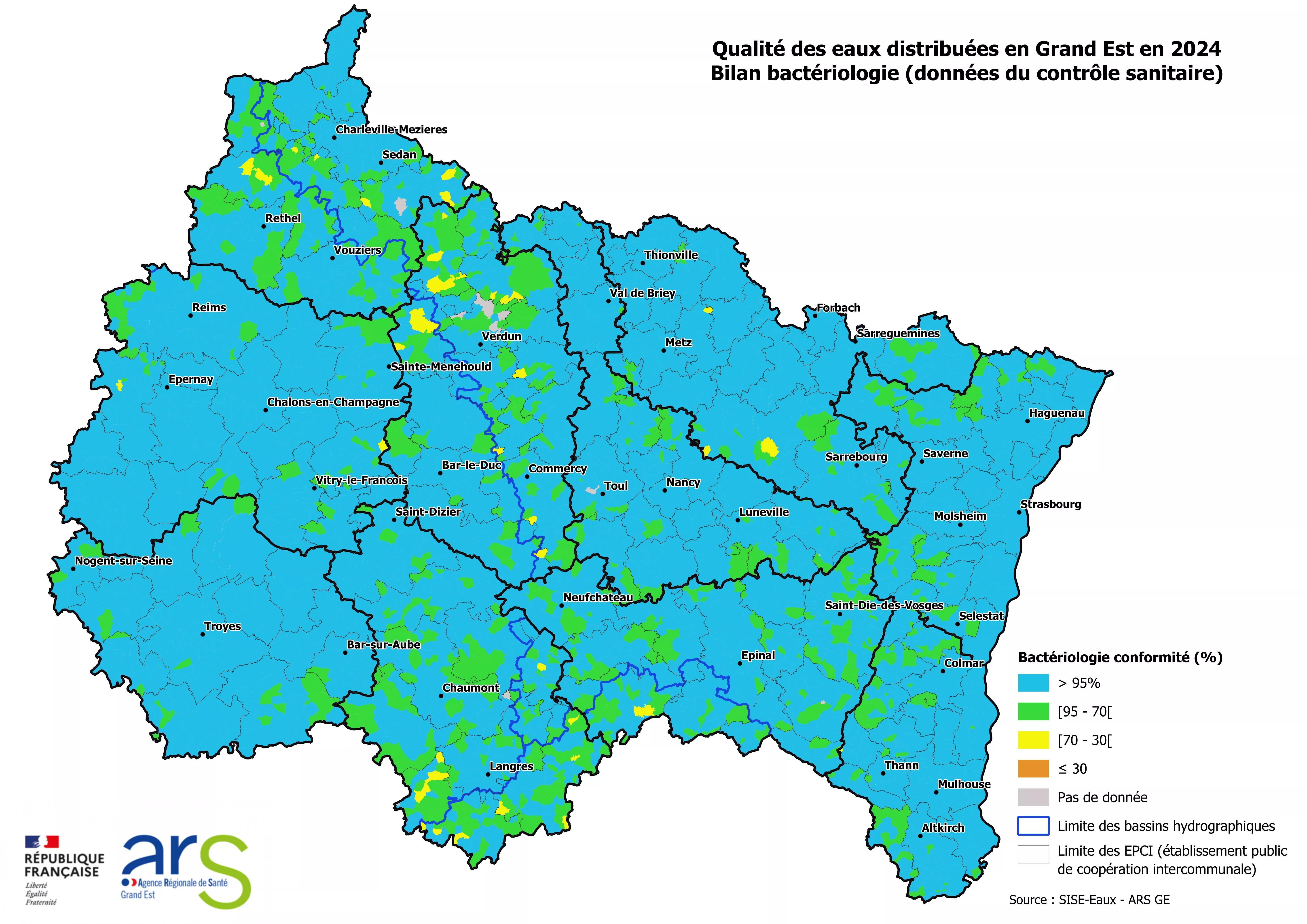 ARS GE | Carto Qualité des eaux distribuées | Bactériologie Conformité BILAN 2024