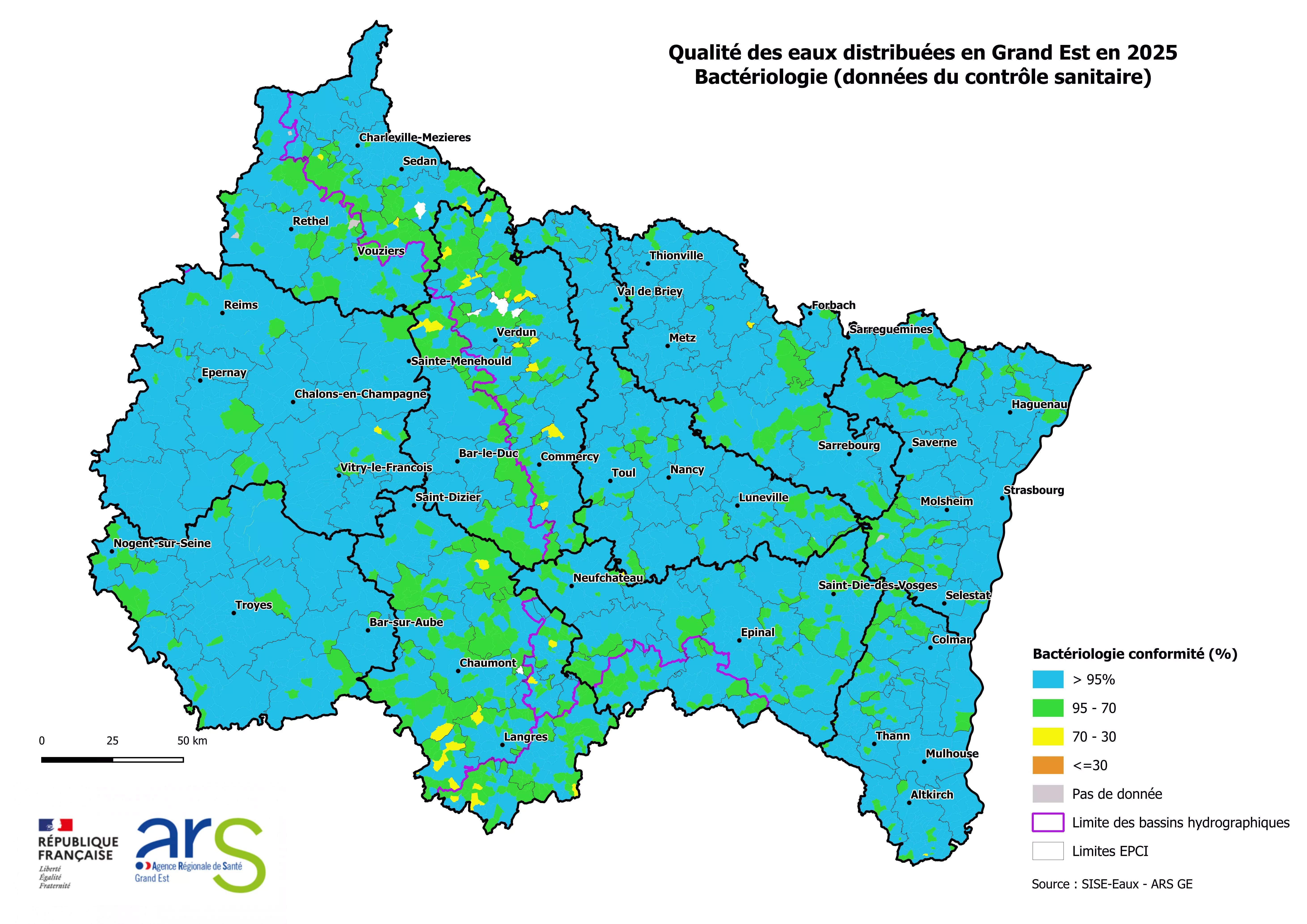 Qualité des eaux Grand Est | Bactériologie Conformité EPCI BILAN 2025 